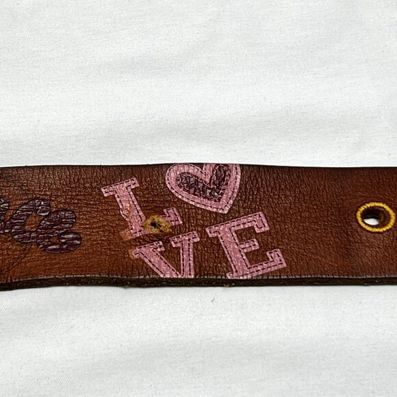 Fossil Floral Embroidered Brown Leather Belt Size Large 36-40 Applique Embossed - Picture 7 of 10